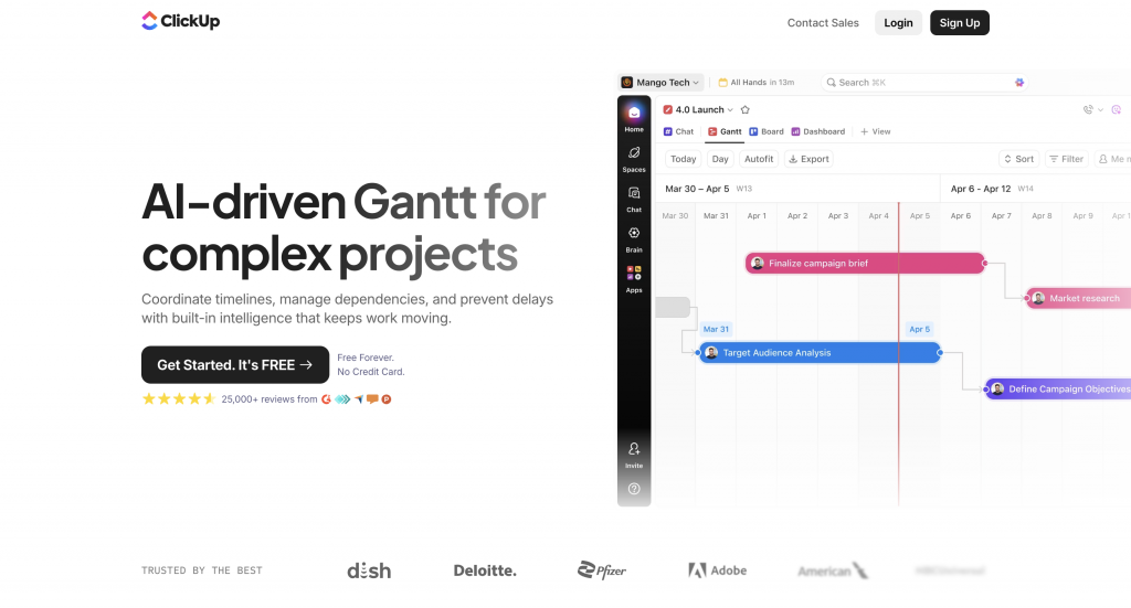 Screenshot of ClickUp's AI-driven Gantt chart maker
